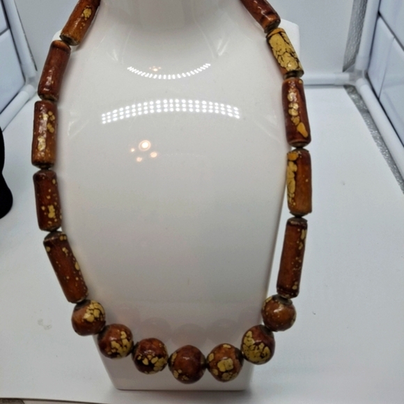 None Jewelry - Wooden Brown Boho Bead Necklace